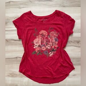 Lucky Brand Pink-Red Floral Graphic Short Sleeve Tee